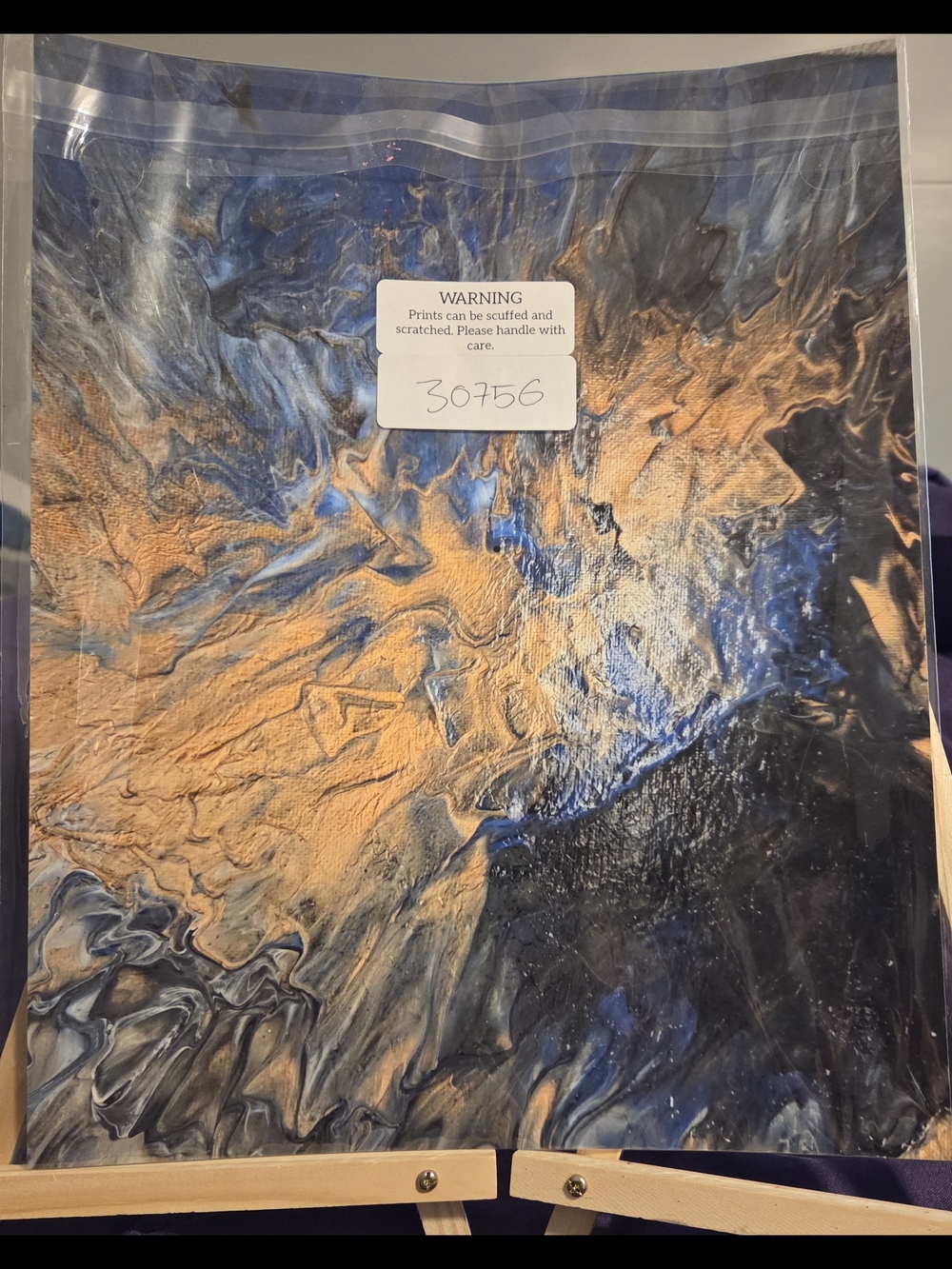 Metallic Blue and Gold Abstract Wall Painting - Contemporary Home Decor